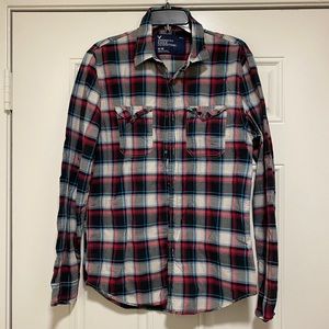 AE Vintage Fit Plaid Button Down - Red / White